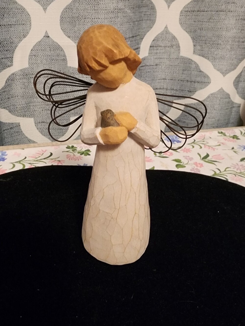Willow Tree Angel Holding Bird - Cream Dress with Tan Hair